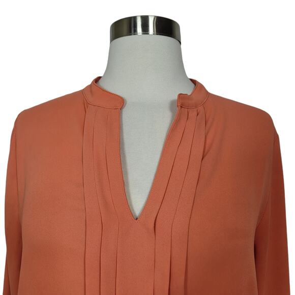 41 Hawthorn Women's Peach V-Neck Chiffon Long Sleeve Pleated Pintuck Top Size XS - Picture 2 of 8